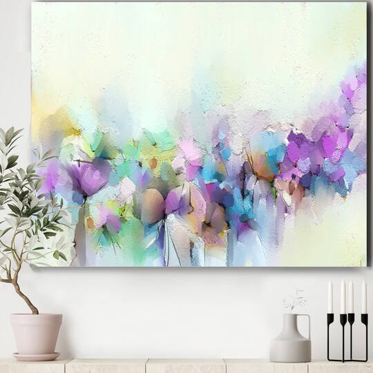 Designart - Hand Painted Yellow And Purple Spring Flowers